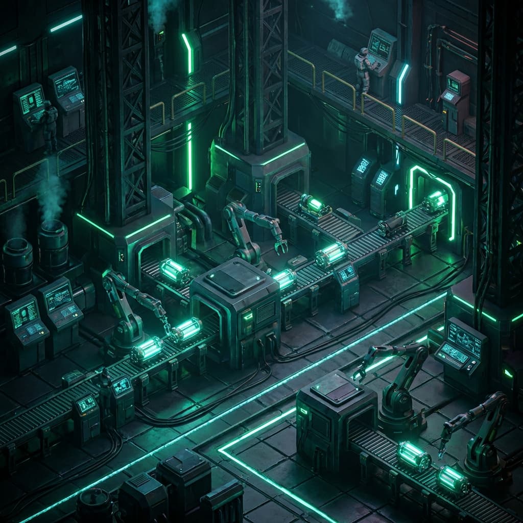 Efficient Factory Base Layout Design Visualization Futuristic factory layout design planned using the Arknights Endfield Calculator tools